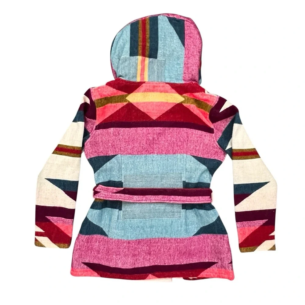 NTVES Jacket Geometric L Alpaca‎ Southwest Aztec Patchwork Ecuador Handmade Wool